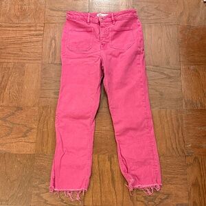Zara Pink Ankle Cropped Jeans with Frayed Hem